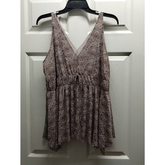 Michael Kors Womens Size Large Brown Paisley Floral V-Neck Waist Tie Tank Blouse - Picture 1 of 6